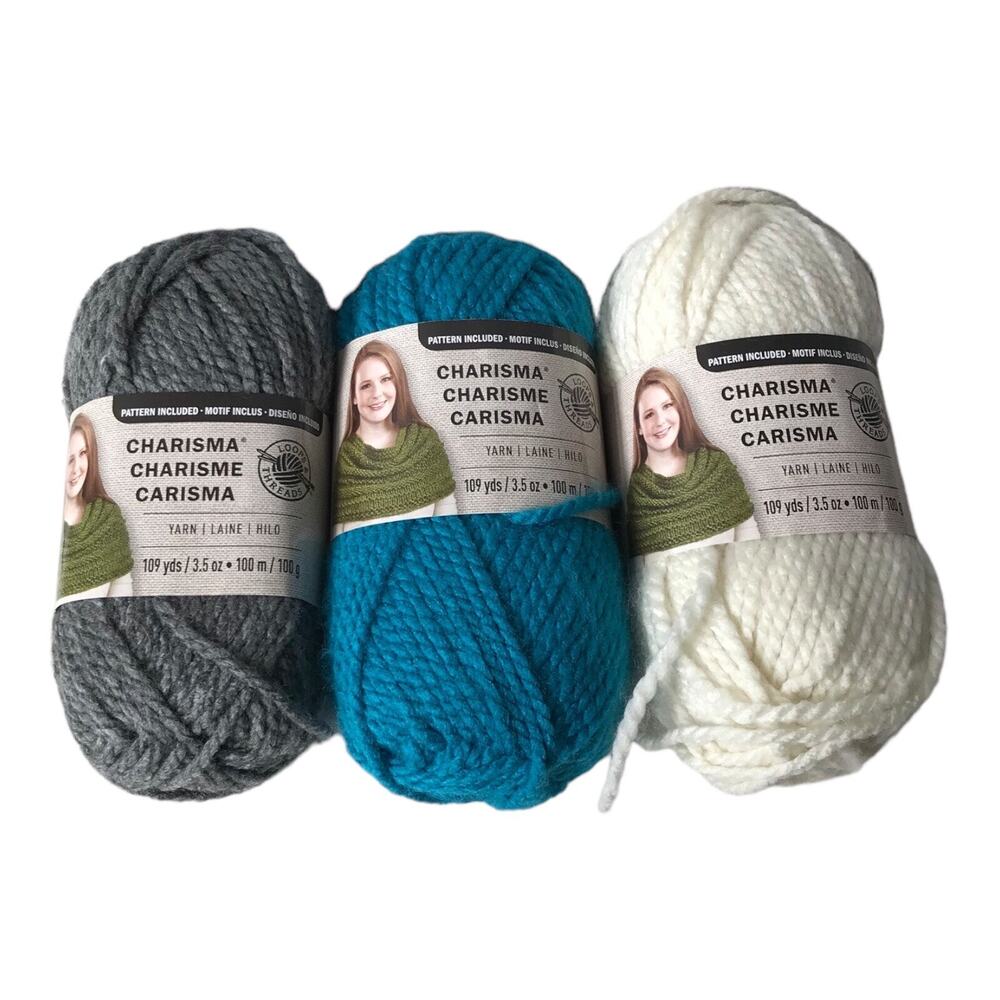 Loops & Threads Charisma‎ Yarn Bulky 5 Gray Blue White 3oz 3 Skeins Crochet Knit